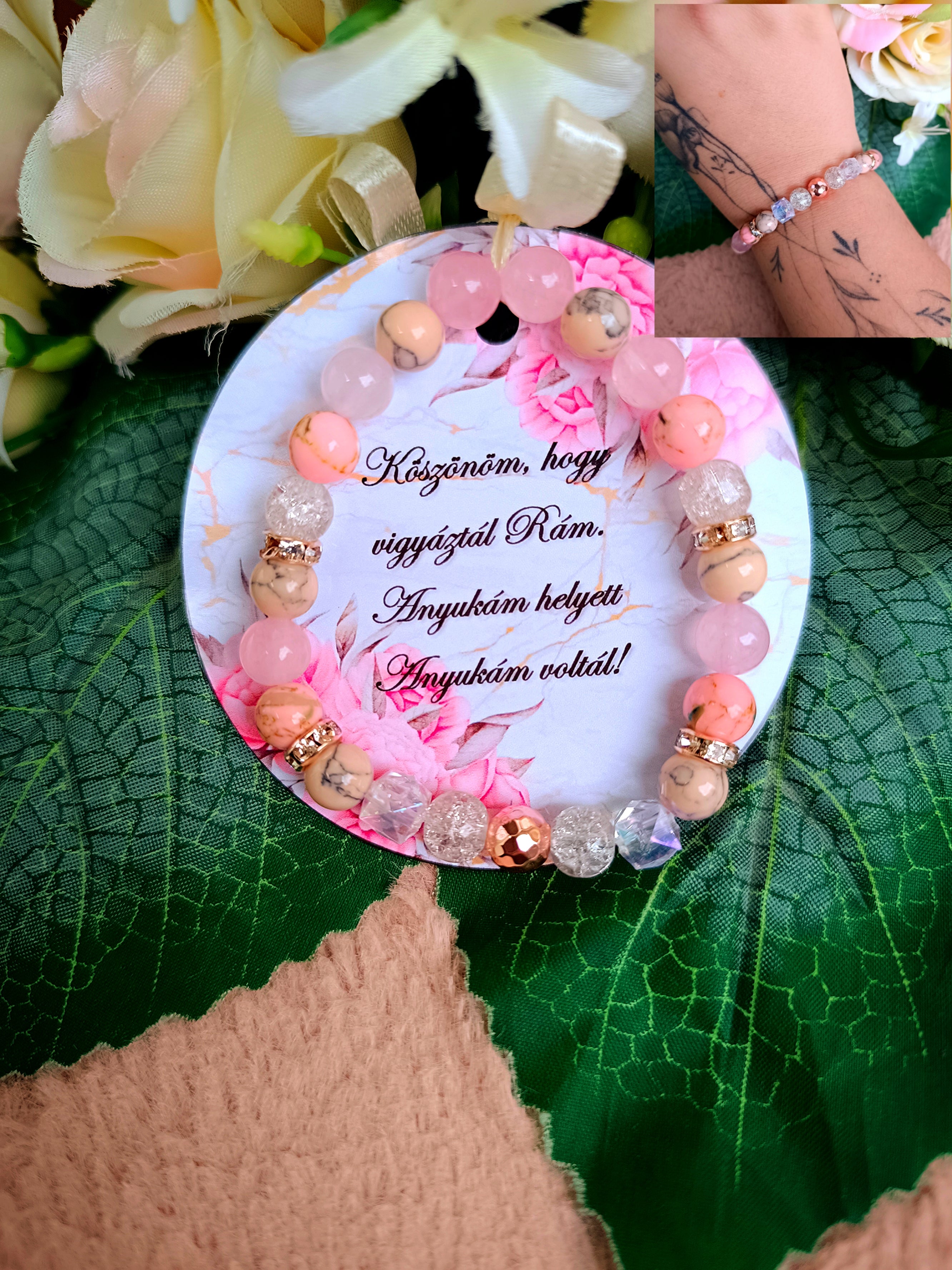 Rose gold ásvány karkötő ajándék pedagógusnak